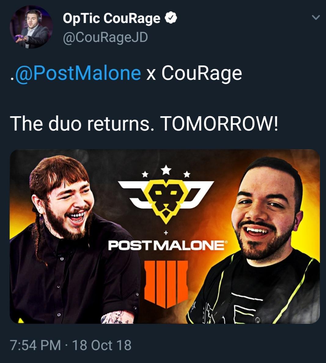 Couage Optic Logo - Post Malone will be playing duos on Black Ops 4 Blackout with Optic ...