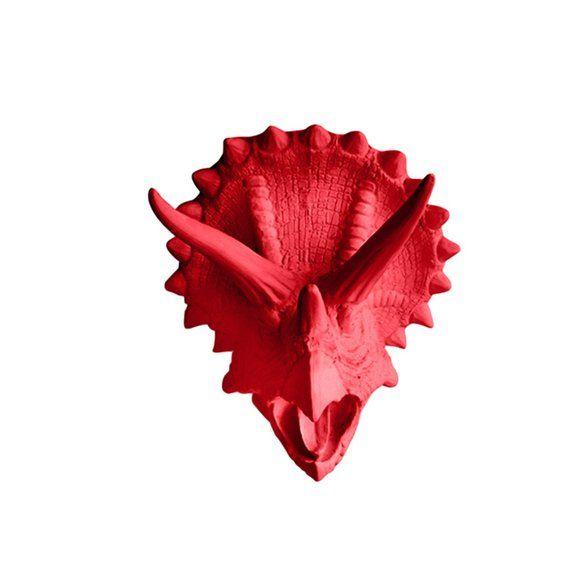 Red Dinosaur Head Logo - Red Triceratops Dinosaur Head Wall Mount Jurassic Wall Art by | Etsy