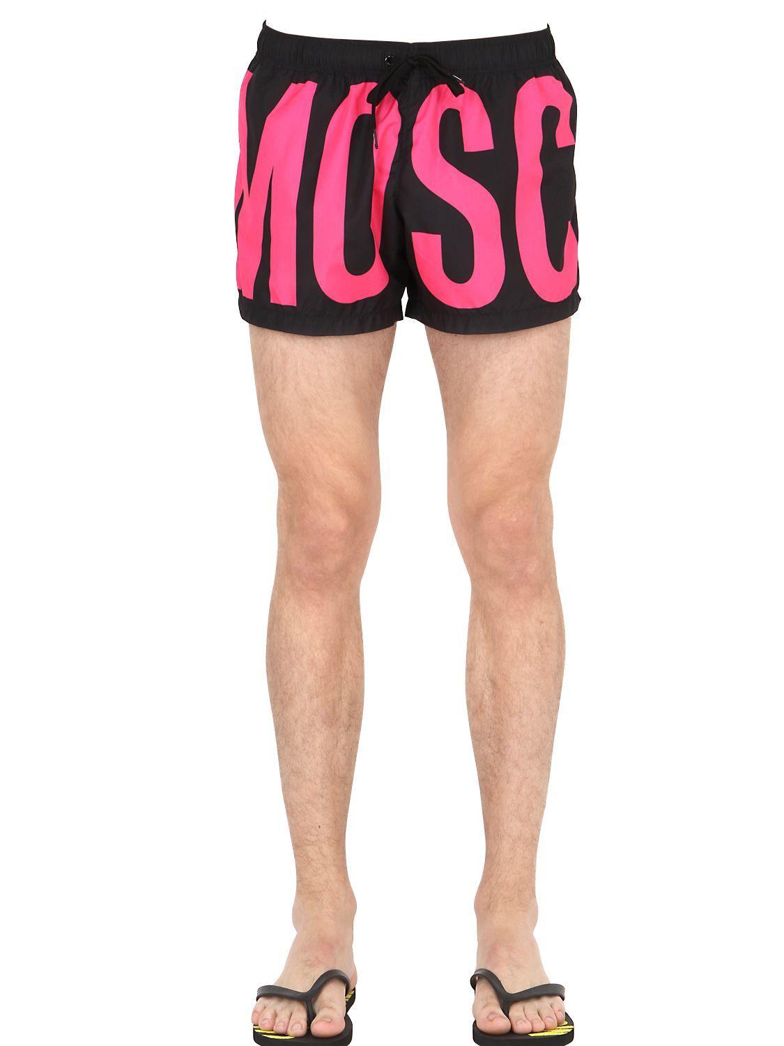 Pink Swimming Logo - Moschino Logo Print Nylon Swimming Shorts in Pink for Men