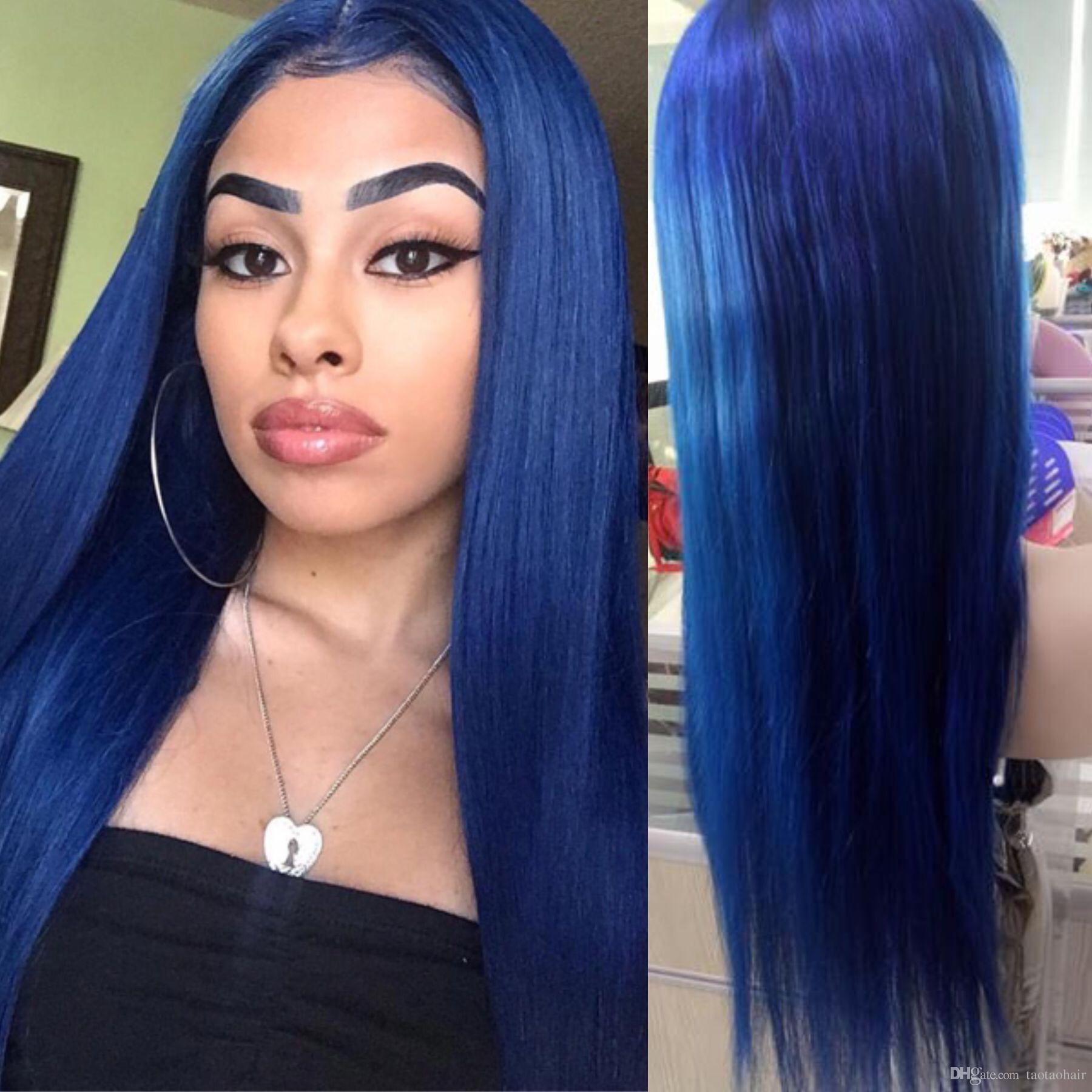 Woman with Blue Hair Logo - Blue Colored Full Lace Wigs Human Hair Glueless Wig Blue Lace front ...