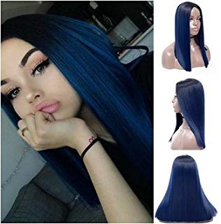 Woman with Blue Hair Logo - INCH (70CM)High Quality Women's Long Full Curly Dark Blue Hair