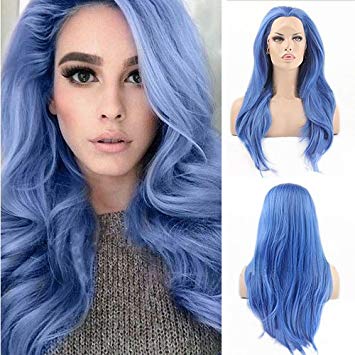 Woman with Blue Hair Logo - Blue Bird Lace Front Synthetic Wigs Natural Straight Long Fashion ...