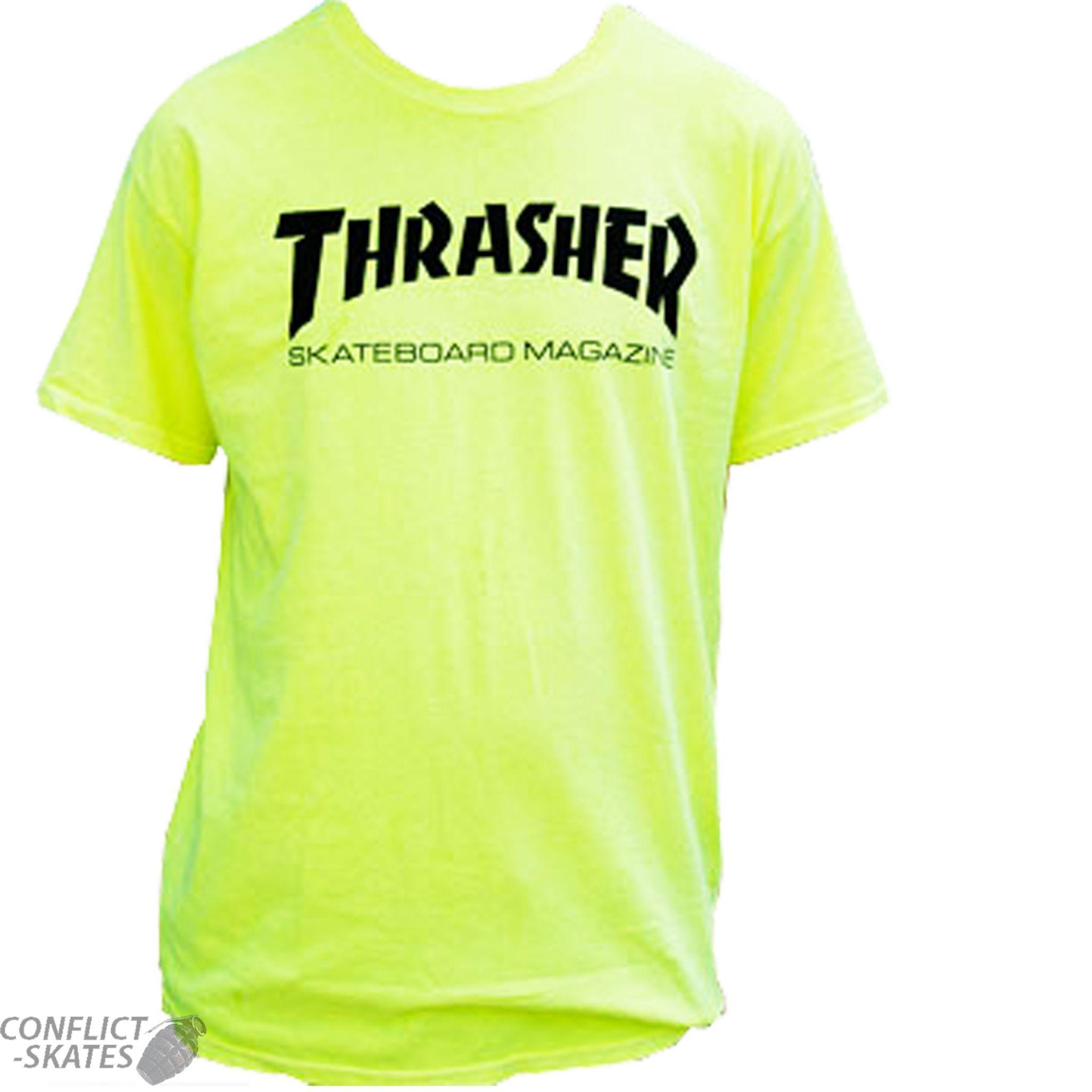 Cool Neon Thrasher Logo - THRASHER MAGAZINE Skate Mag Logo Skateboard T-Shirt Neon Yellow S M or L