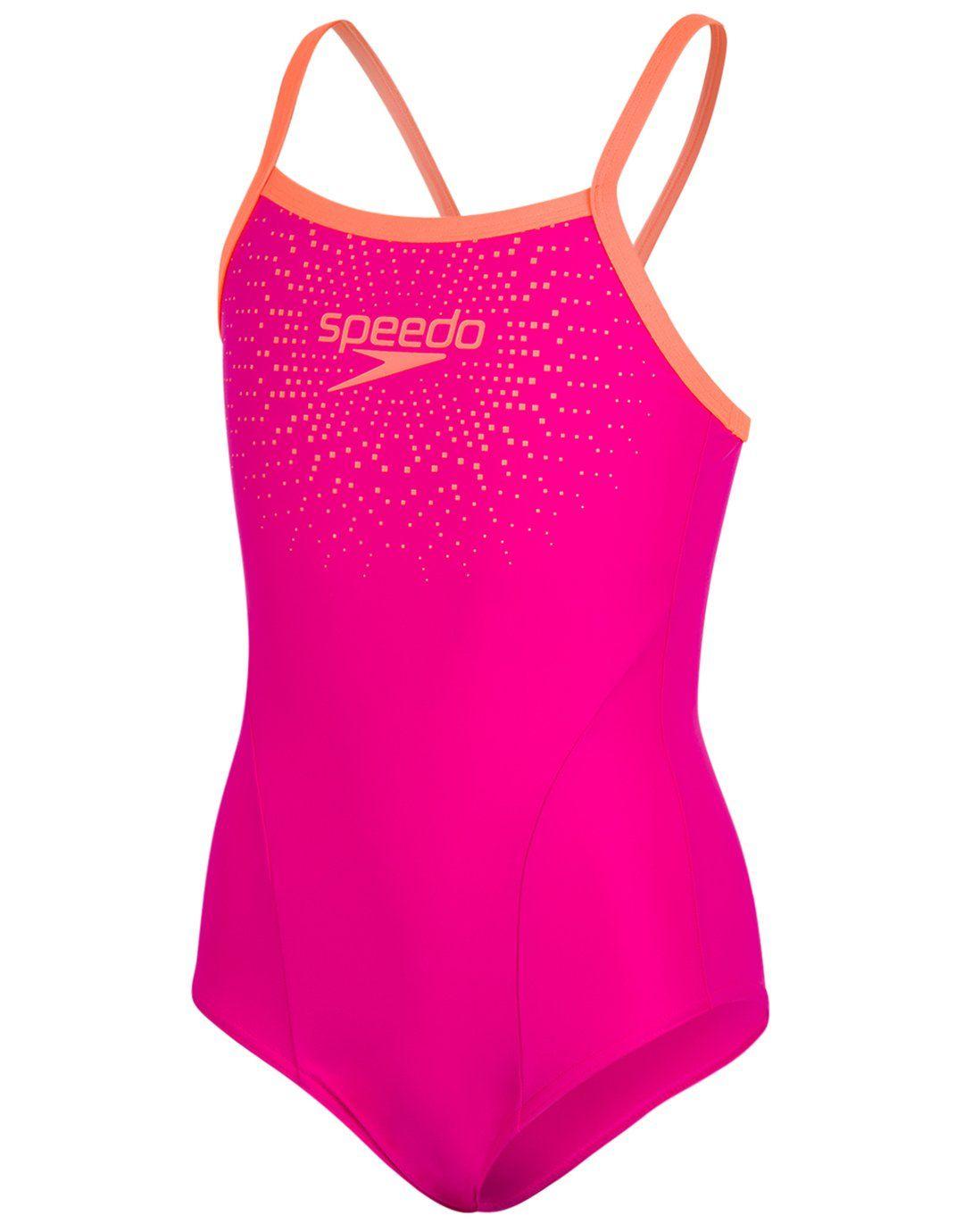 Pink Swimming Logo - Speedo Girls Endurance 10 Gala Logo Thinstrap Muscleback Swimsuit ...