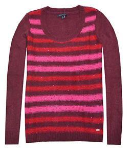 Burgundy with Red Stripe Logo - Tommy Hilfiger Women Sequin Stripe Logo Sweater (Burgundy/red/pink ...