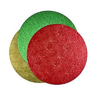 Red and Green Round Logo - Gold, Red & Green Round Festive Cake Boards 25cm | Lakeland