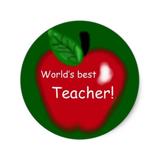 Red and Green Round Logo - World's Best Teacher Apple on Green Round Sticker | Zazzle.com