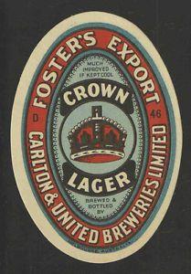 Crown Beer Logo - FOSTERS EXPORT CROWN LAGER BEER BOTTLE LABEL Large