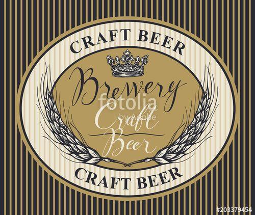 Crown Beer Logo - Vector label or banner for craft beer and brewery on striped