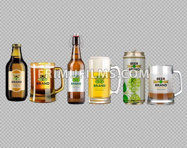 Brown Beer Logo - Vector Realistic glass and metallic white and brown beer bottle