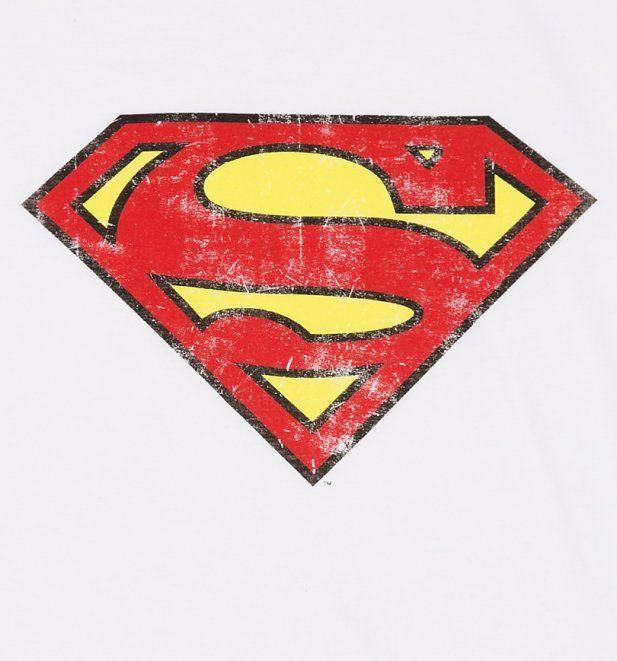 Red and White Superman Logo - Men's White Distressed Superman Logo T-Shirt