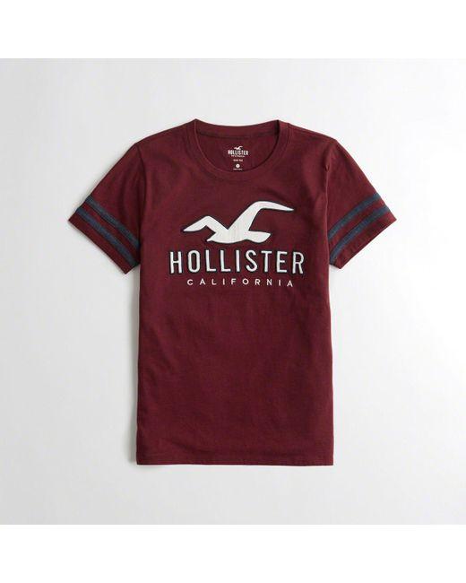 Burgundy with Red Stripe Logo - Lyst - Hollister Girls Sleeve-stripe Logo Graphic Tee From Hollister ...