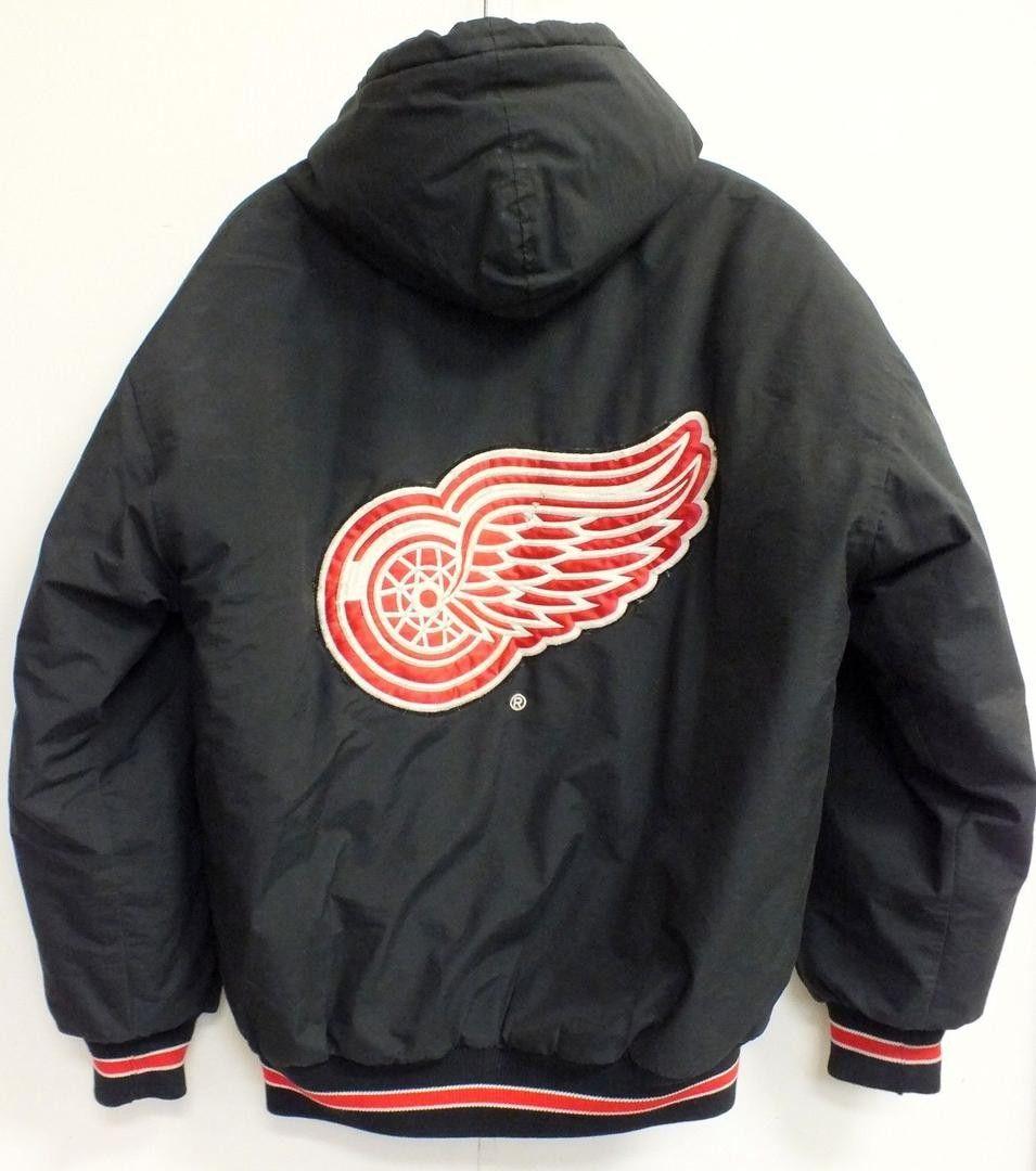 Small Red Wings Logo - DETROIT RED WINGS LOGO JACKET Black Water Resist Coat Winter Hood