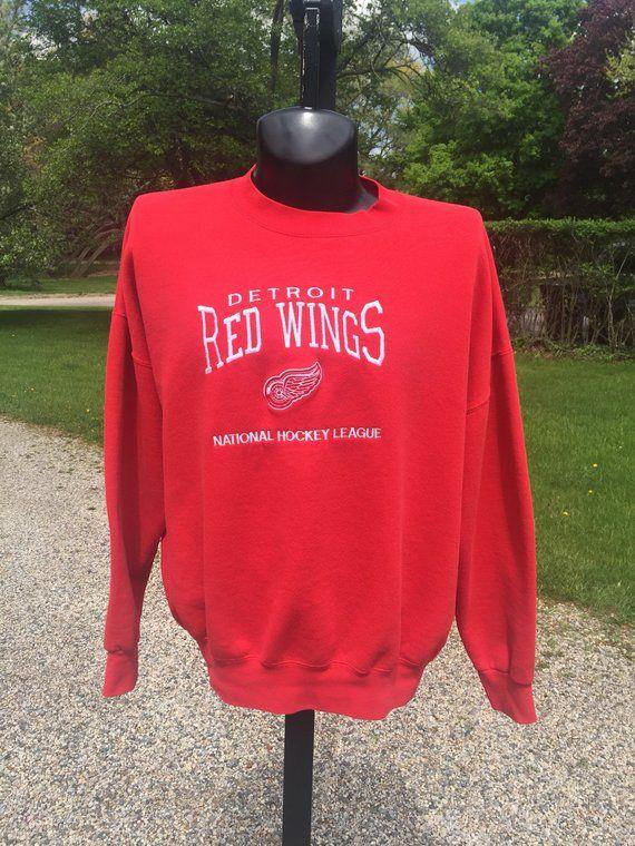 Small Red Wings Logo - 90s Detroit Red Wings embroidered logo graphic Red pullover | Etsy