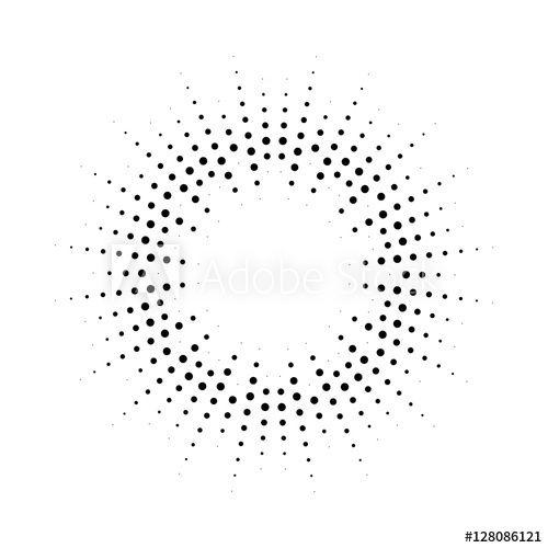 Sunburst Dot Logo - Halftone effect illustration. Black dots on white background. Black