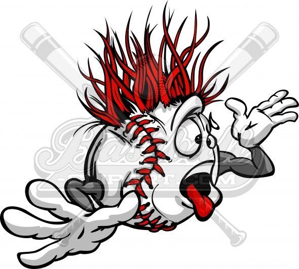 Hands -On Ball Logo - Crazy Baseball Clipart. Crazy cartoon baseball madness image.