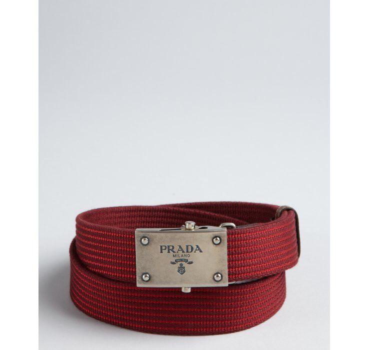Burgundy with Red Stripe Logo - Lyst - Prada Burgundy and Red Stripe Canvas Logo Buckle Belt in Red ...