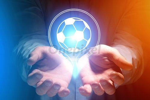Hands -On Ball Logo - Soccer ball icon over hands - Sport and technology concept - 1423405 ...
