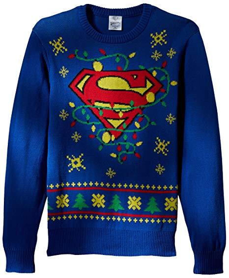 Christmas Superman Logo - DC Comics Batman Men's Superman Logo Ugly Christmas Sweater with Led ...