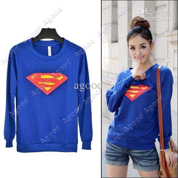 Christmas Superman Logo - Christmas Korea Cute Women Superman Logo Print Round Neck Long ...