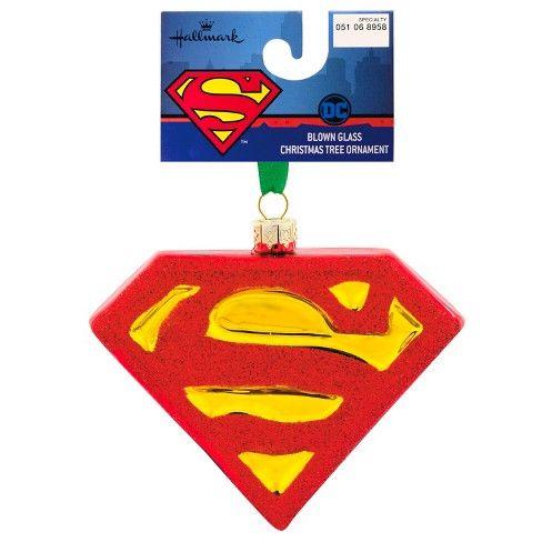 Christmas Superman Logo - Hallmark Superman DC Comics Super Hero Logo Glass Christmas Ornament