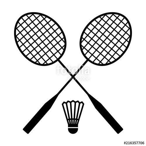 Badminton Bat Logo - Two badminton racquets or rackets with shuttlecock / birdie line art