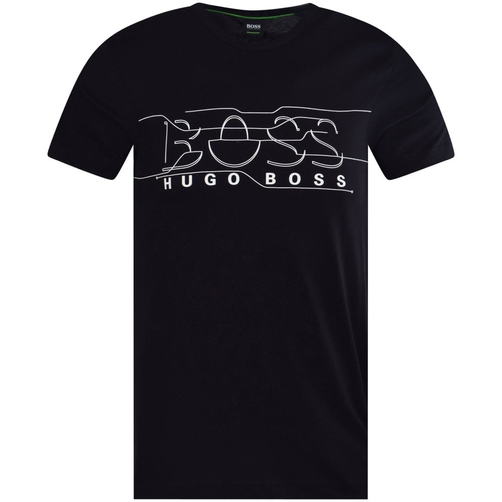 Green Black and White Logo - BOSS GREEN Black Crew-Neck Jersey T-Shirt With Logo Artwork - Men ...