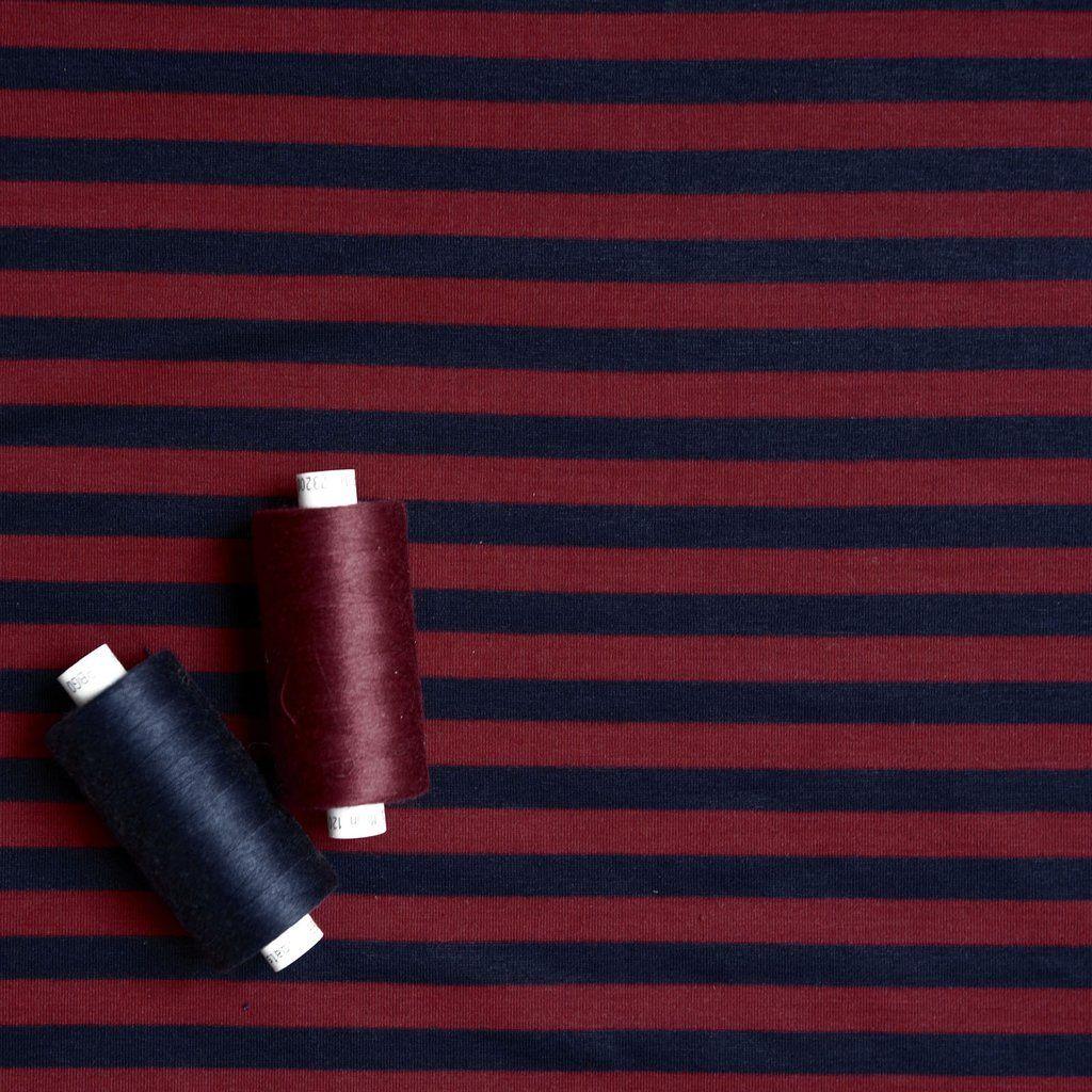 Burgundy with Red Stripe Logo - Navy Blue & Dark Red Stripe Single Jersey Fabric - 100% Cotton – On ...