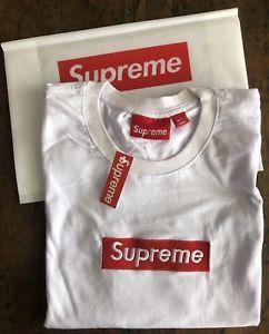 Red Box With White W Logo - New Supreme White Short Sleeve Tee Shirt W Embroidered Red Box Logo