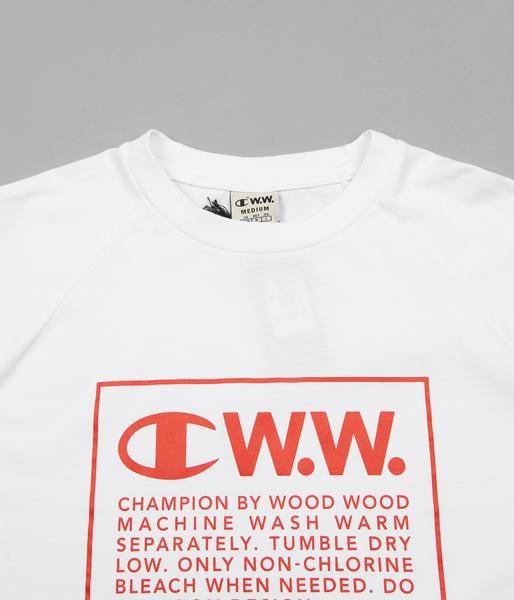 Red Box With White W Logo - Champion X Wood Wood Rodney Box Logo Long Sleeve T Shirt