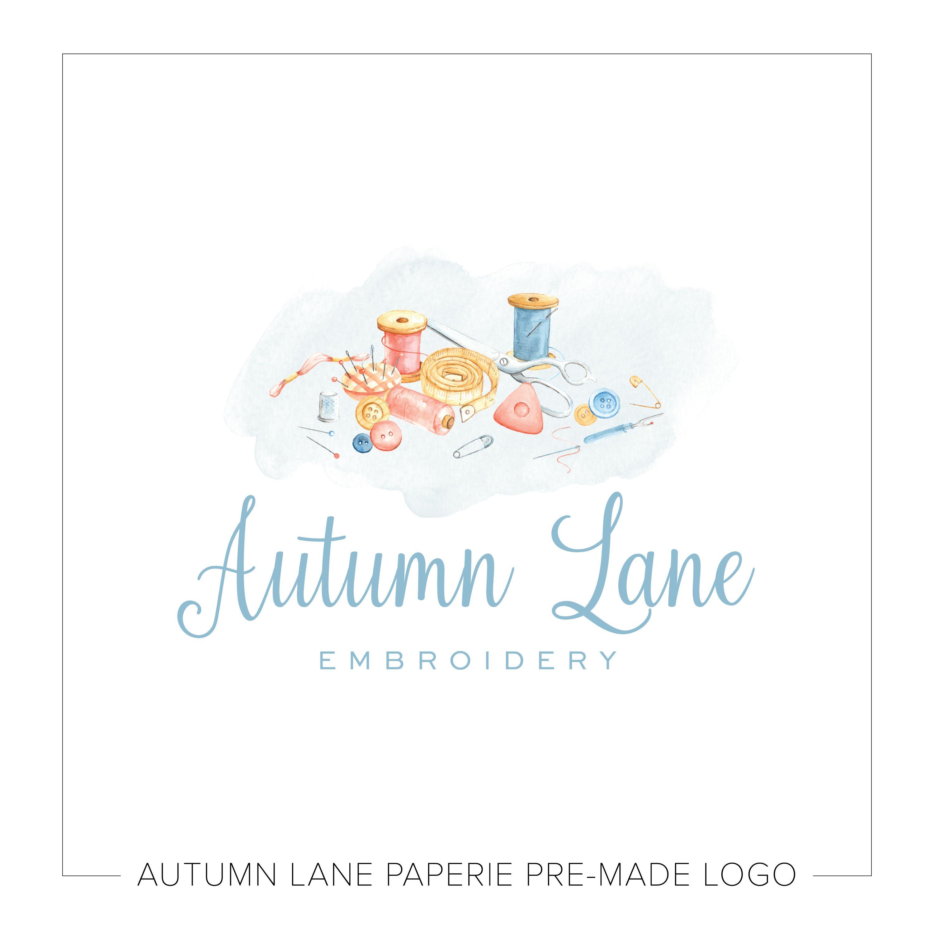 Sewing Logo - Blue & Orange Sewing Logo K51 | Autumn Lane Paperie
