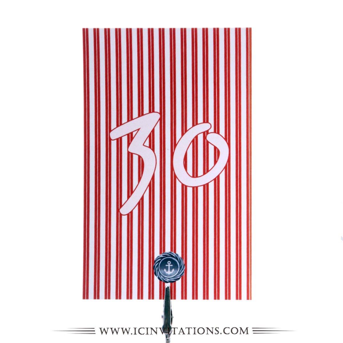 Striped Red N Logo - Table Numbers Navy Red n White Stripes