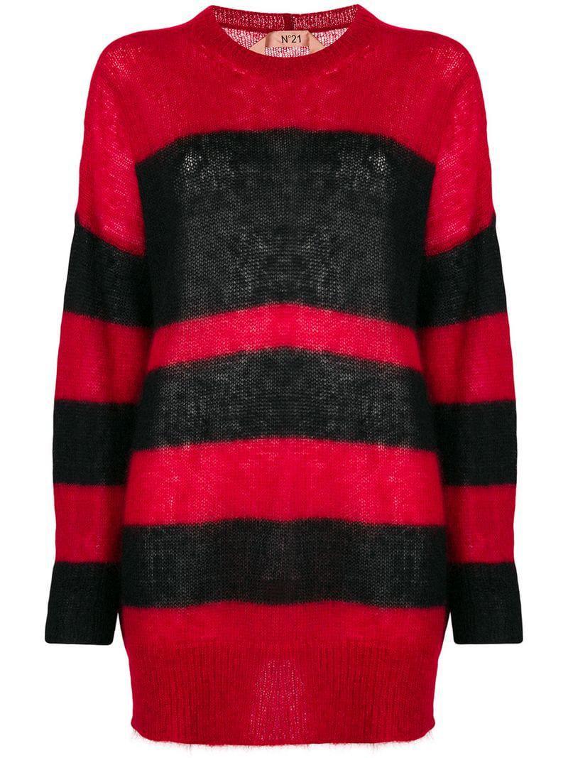 Striped Red N Logo - N°21 Striped Mid Length Sweater In Red