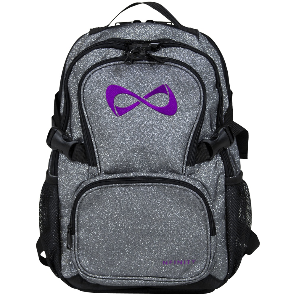 Gray W Logo - Petite Sparkle Gray w/ Purple Logo. Sparkle Backpacks