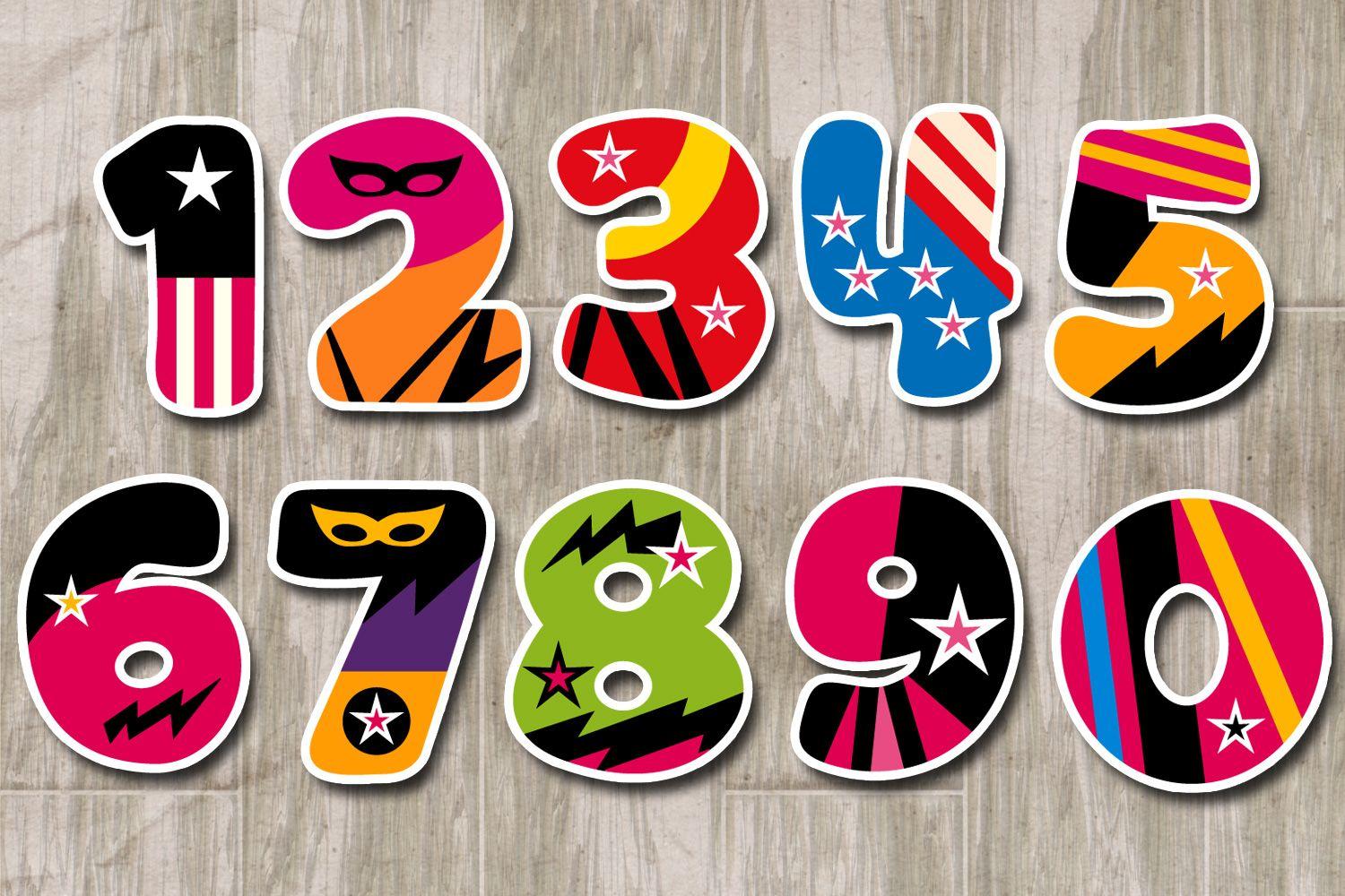 Girly Superhero Logo - Numbers graphics, girly superhero 0,1,2,3,4,5,6,7,8,9
