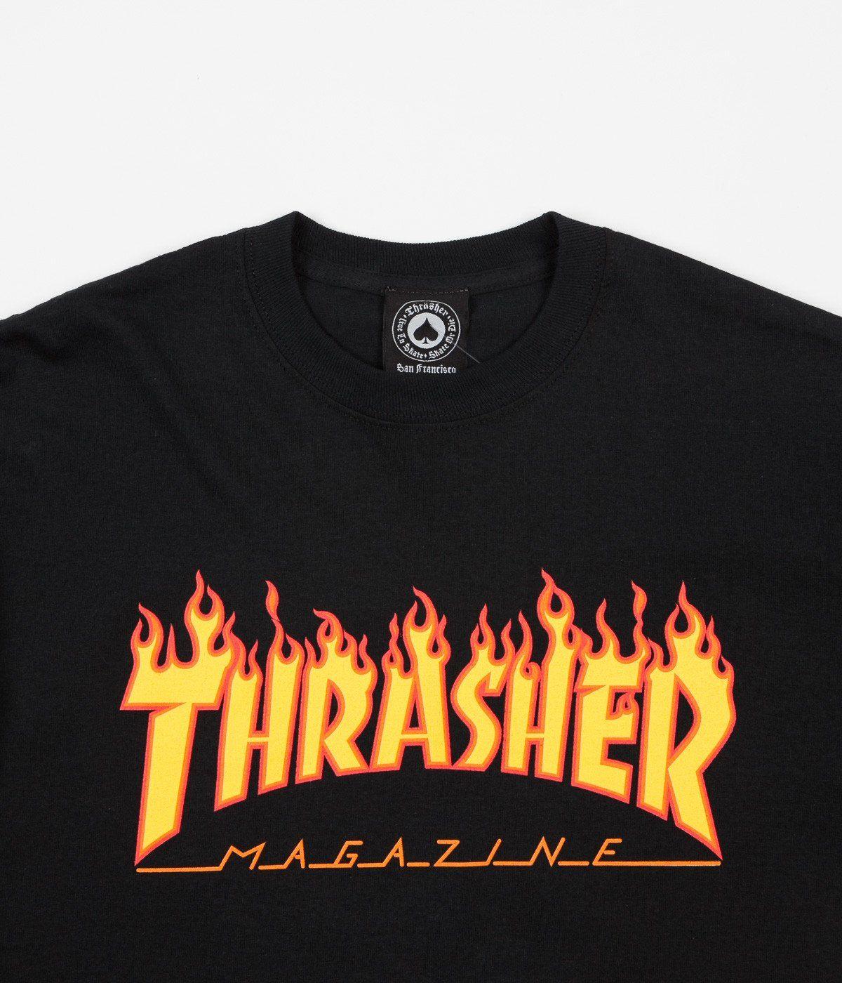 Long Flame Logo - Thrasher Flame Logo Long Sleeve T-Shirt - Black | Flatspot