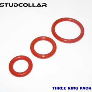 Three Red Rings Logo - STUDCOLLAR SILICONE TRIPLEX Red Rubber Penis Rings.75