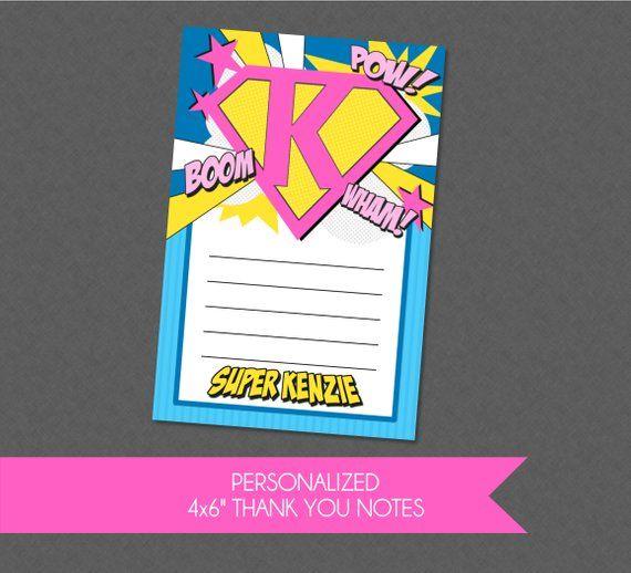 Girly Superhero Logo - Girly Superhero Emblem Birthday Party Thank You Notes - Girl ...