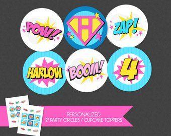 Girly Superhero Logo - Superhero Emblem Cupcake Toppers / Birthday Party Circles