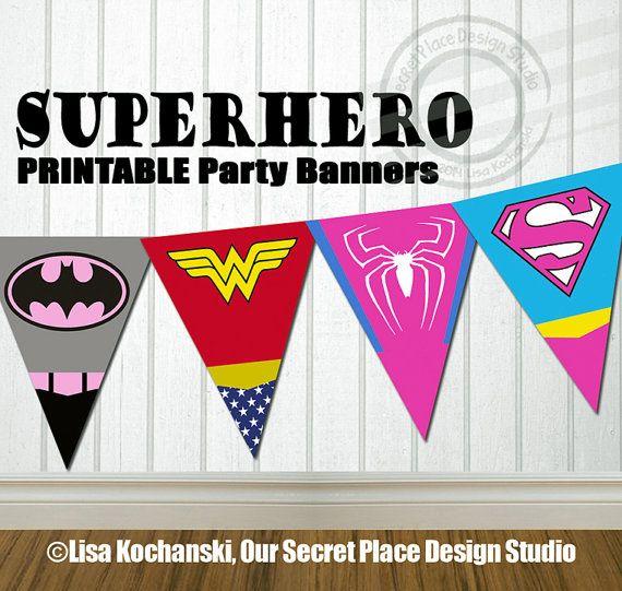Girly Superhero Logo - INSTANT DOWNLOAD Girl Superhero Party Banner Super hero Party Banner