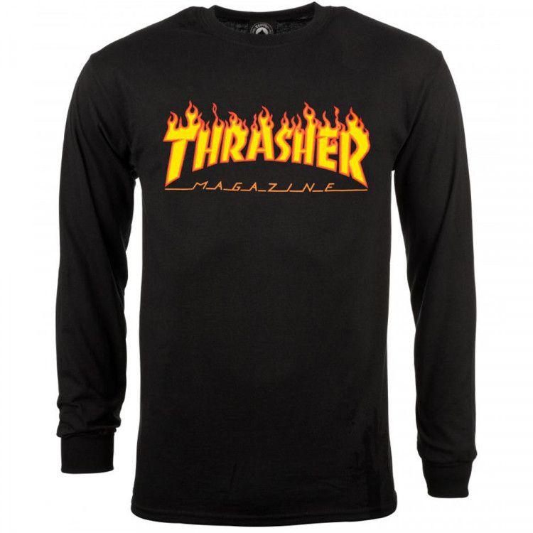 Long Flame Logo - Thrasher Flame Logo black long sleeve T shirt | Manchester's Premier ...