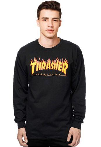 Long Flame Logo - Buy Thrasher Thrasher Magazine Flame Logo Long Sleeve T Shirt Online