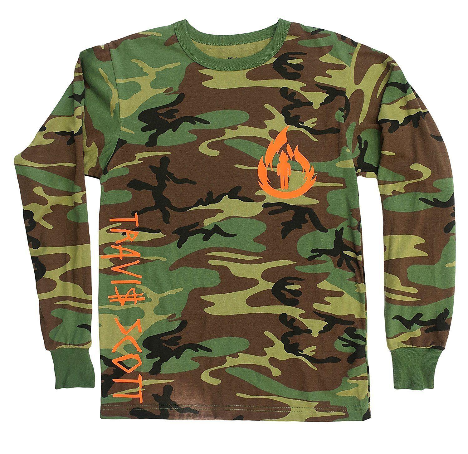 Long Flame Logo - Travis Scott, LA Flame Logo, Camouflage Long Sleeve Shirt (Orange ...