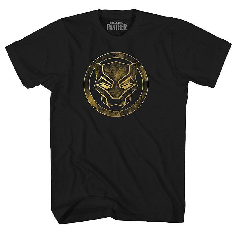 Gold Panther Logo - Black Panther Gold Foil Weathered Logo Black Mens T-Shirt ...