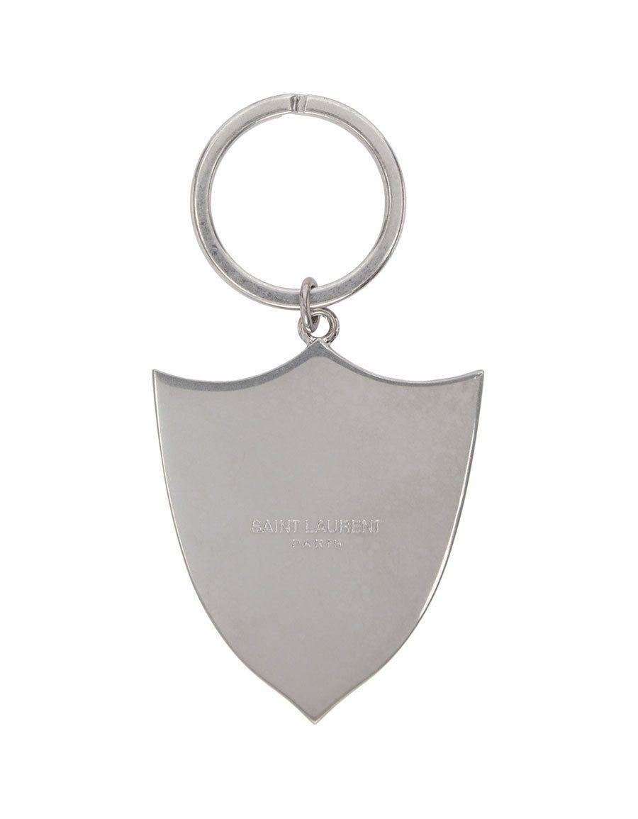 Silver and Red Shield Logo - SAINT LAURENT Black & Red Shield Logo Keychain · VERGLE