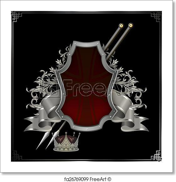 Silver and Red Shield Logo - Free art print of Silver red shield with spears. Ancient shield and ...
