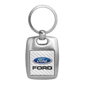 Square Ford Logo - White Carbon Fiber & Brushed Metal Square Key Chain Logo