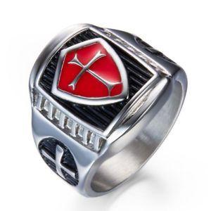 Silver and Red Shield Logo - Men's Punk Silver 316L Stainless Steel Knights Templars Red Shield ...