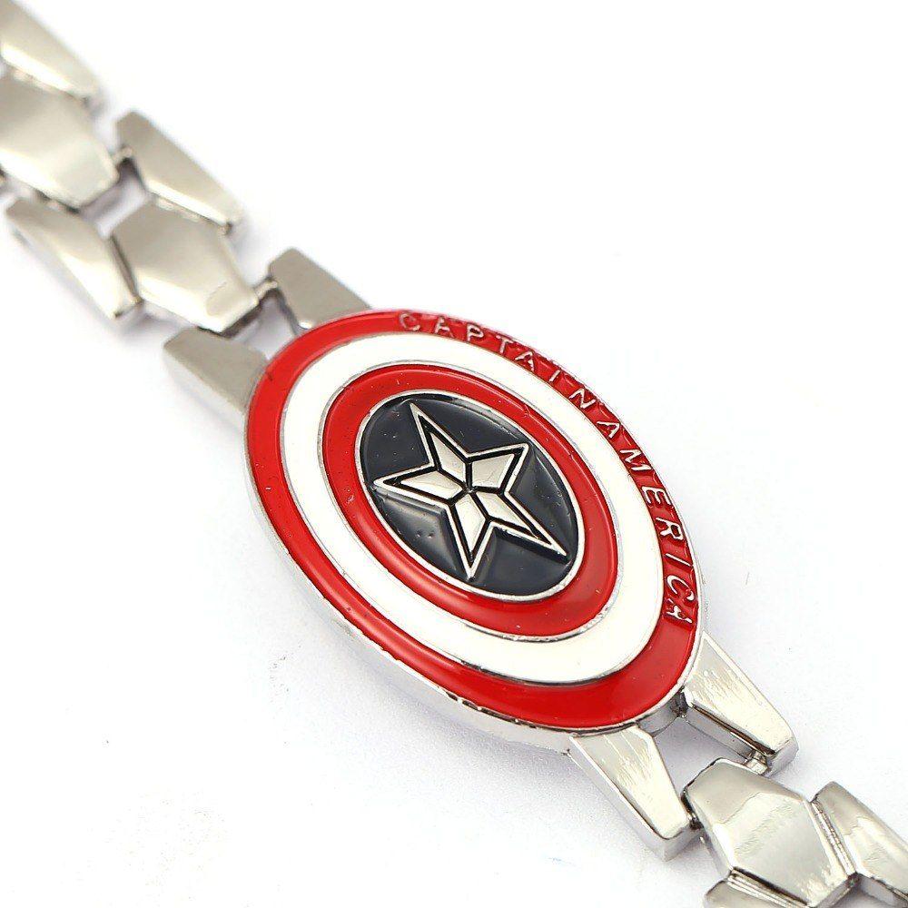 Silver and Red Shield Logo - H&F Captain America alloy bracelet anime jewelry series red shield ...