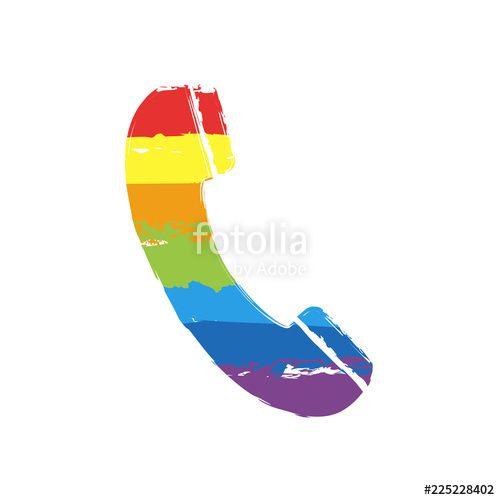 Blue Green Telephone Logo - Telephone receiver icon. Drawing sign with LGBT style, seven colors